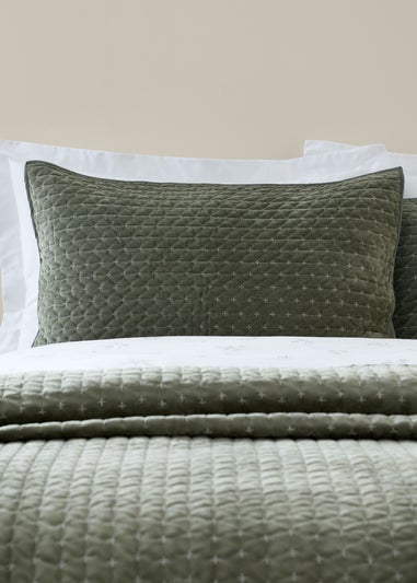 Bianca Fine Linens Attica Velvet Embroidered Pillow Sham Pair Green