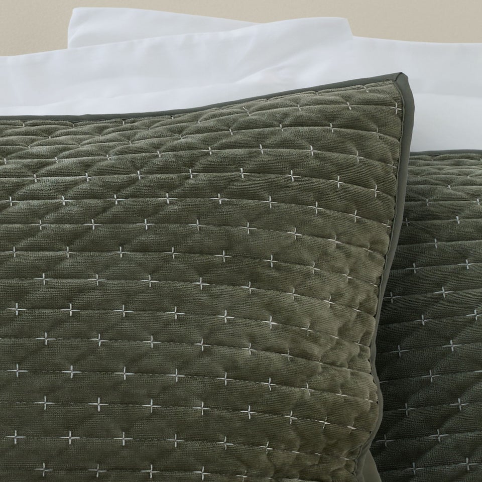 Bianca Fine Linens Attica Velvet Embroidered Pillow Sham Pair Green