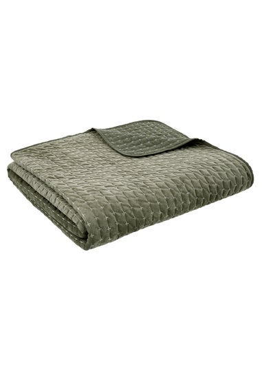 Bianca Fine Linens Attica Velvet Embroidered Bedspread Green