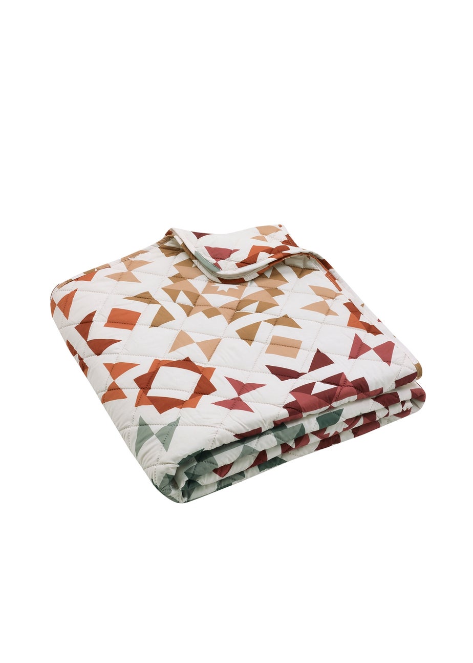 Catherine Lansfield Autumn Patchwork Geo Quilted Bedspread Natural