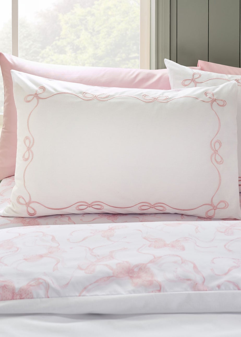 Catherine Lansfield Bow Embroidery Duvet Cover Set White/Pink