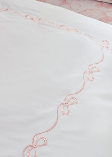 Catherine Lansfield Bow Embroidery Duvet Cover Set White/Pink