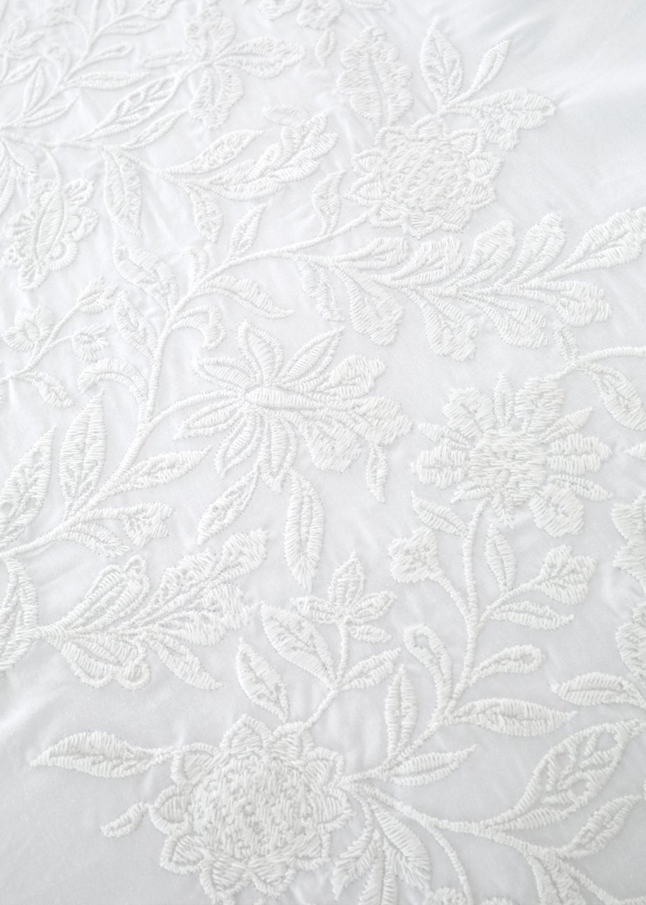 Bianca Fine Linens Embroidery Floral Cotton Duvet Cover Set White