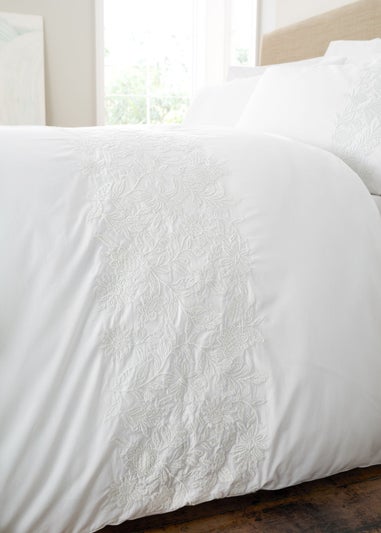 Bianca Fine Linens Embroidery Floral Cotton Duvet Cover Set White