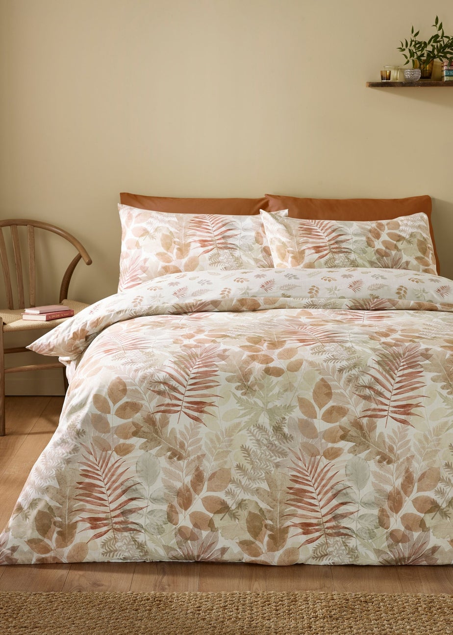 Catherine Lansfield Autumn Leaves So Soft Reversible Duvet Cover Set Natural