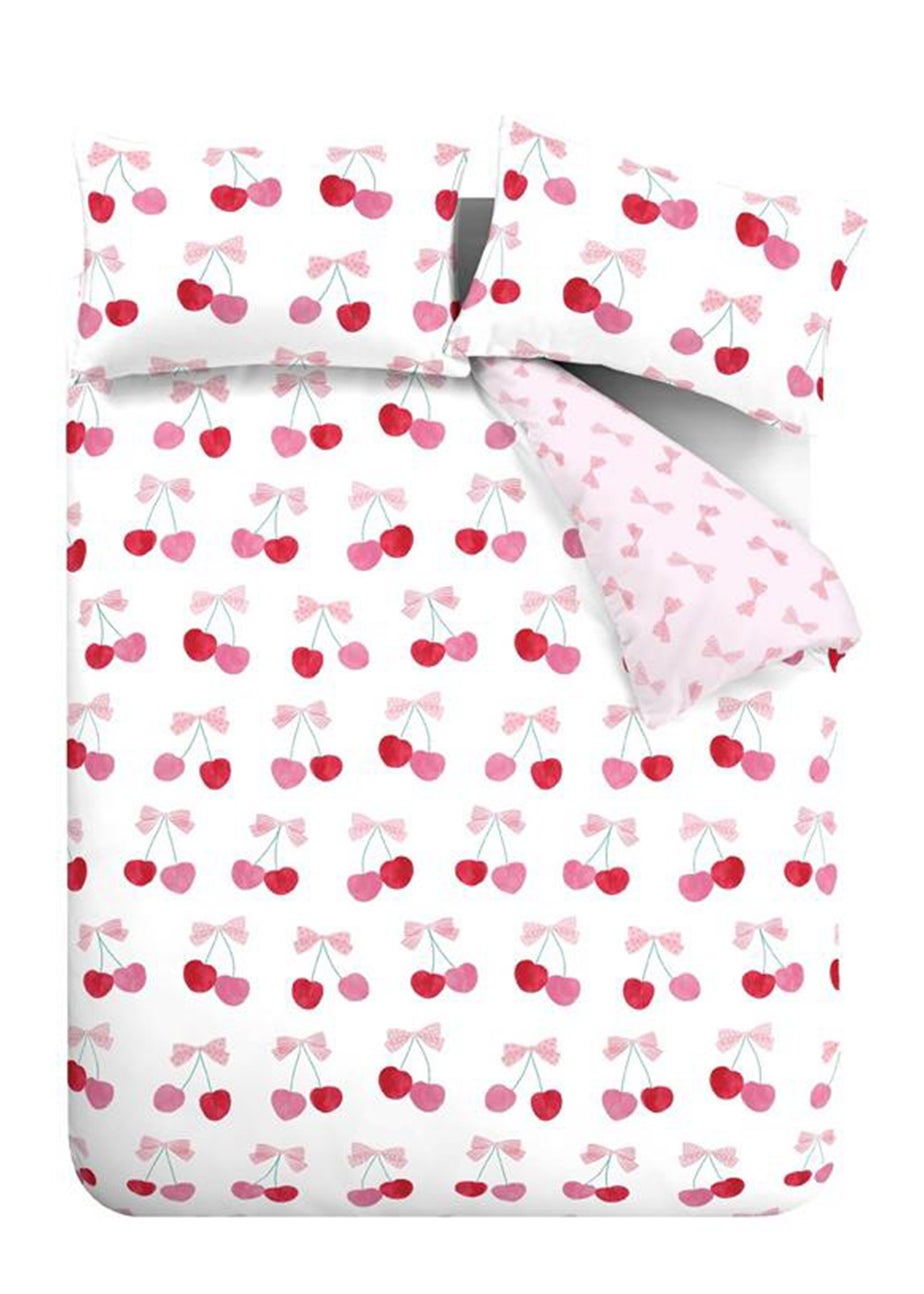 Catherine Lansfield Cherries and Bows Reversible Duvet Cover Set Pink