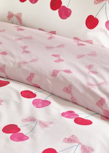 Catherine Lansfield Cherries and Bows Reversible Duvet Cover Set Pink