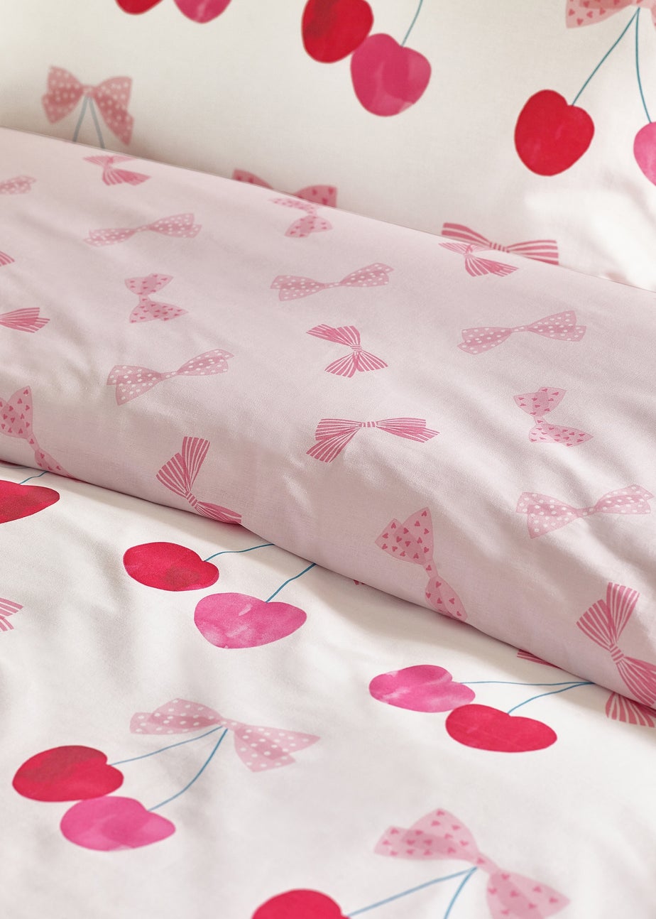 Catherine Lansfield Cherries and Bows Reversible Duvet Cover Set Pink