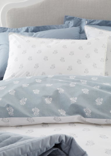 Bianca Fine Linens Esme Floral Cotton Reversible Duvet Cover Set White Blue