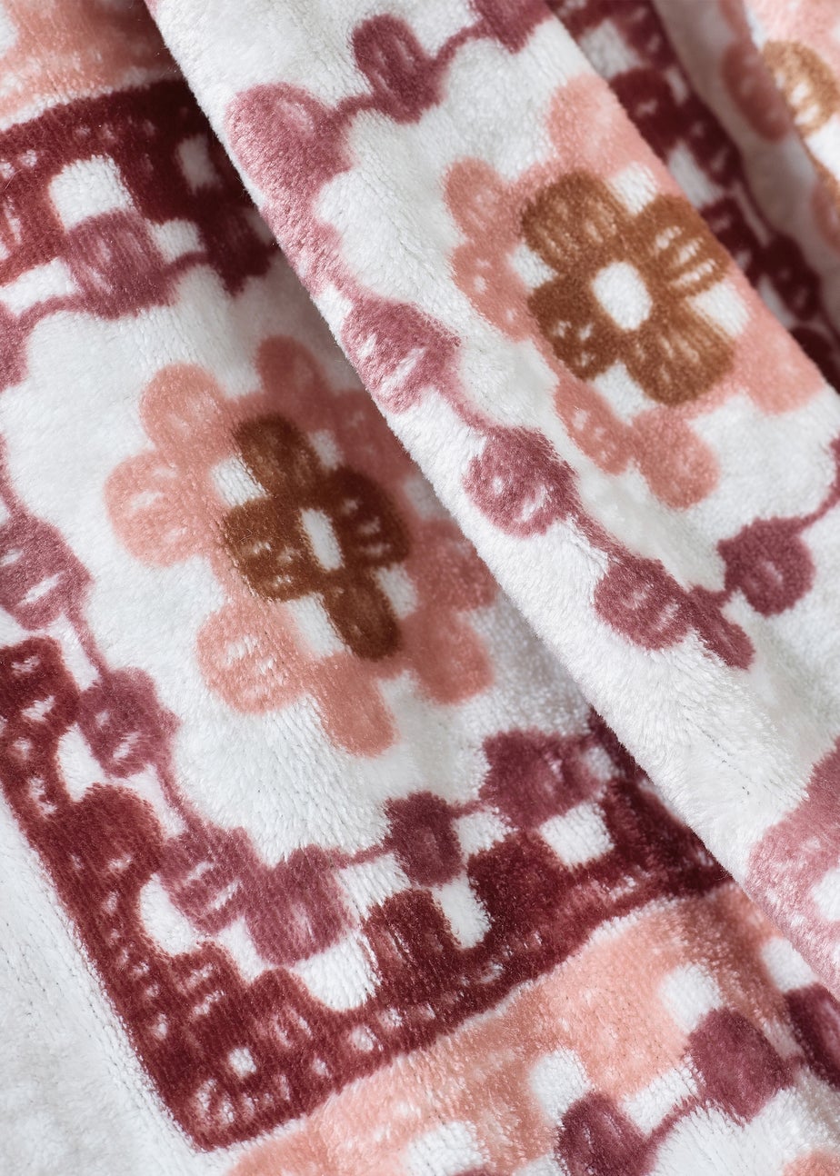 Catherine Lansfield Crochet Print Blanket Throw Pink
