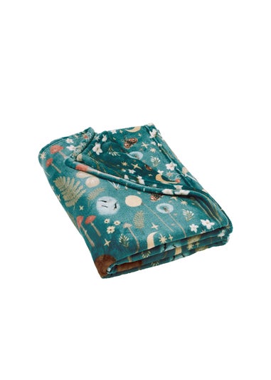 Catherine Lansfield Enchanted Twilight Animals Cosy Fleece Blanket Throw Forest Green