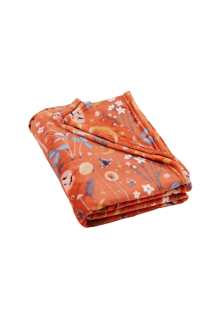 Catherine Lansfield Enchanted Twilight Animals Cosy Fleece Blanket Throw Burnt Orange