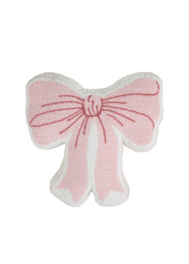 Catherine Lansfield Bow Boucle 3D Shaped Cushion Pink