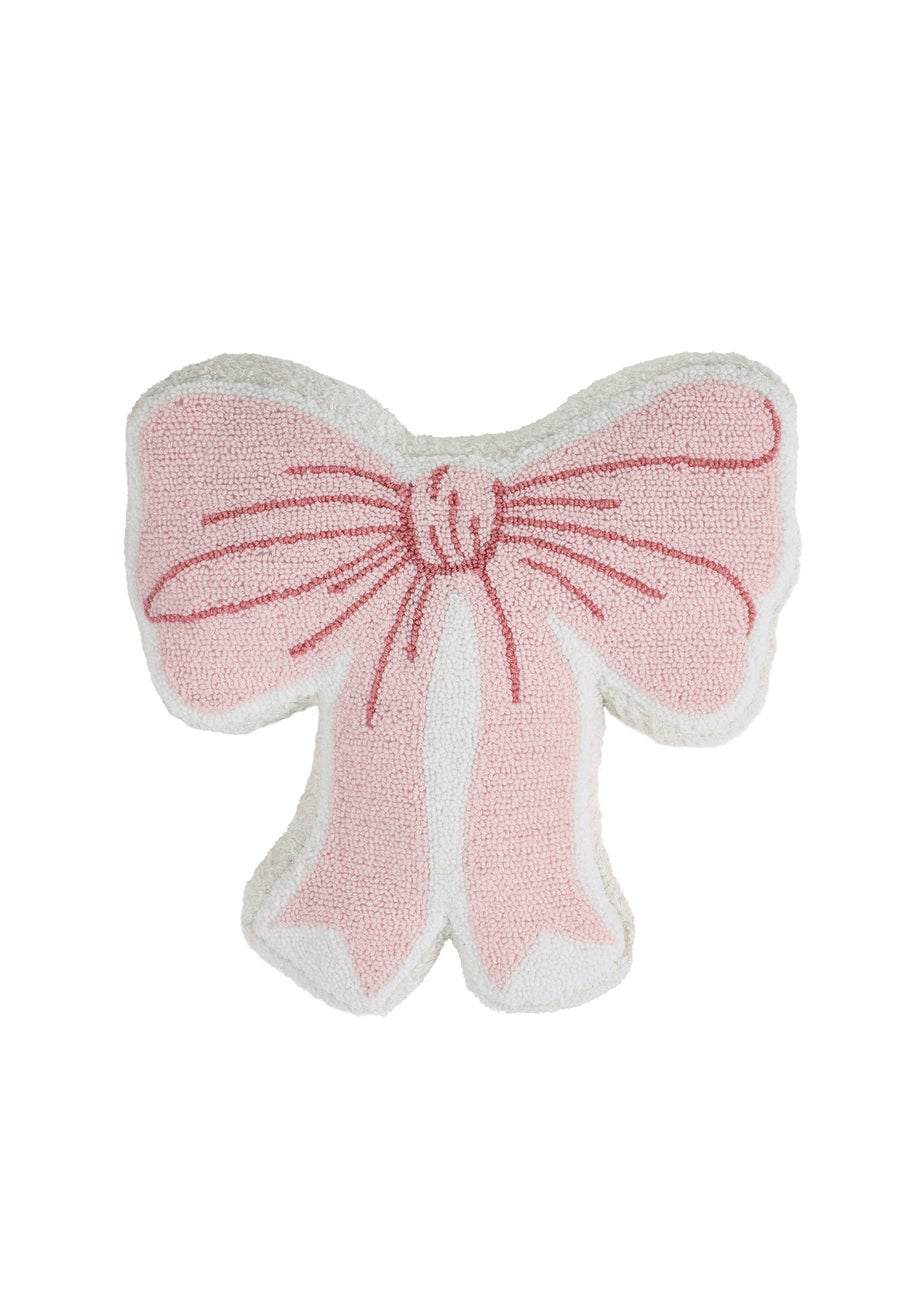 Catherine Lansfield Bow Boucle 3D Shaped Cushion Pink