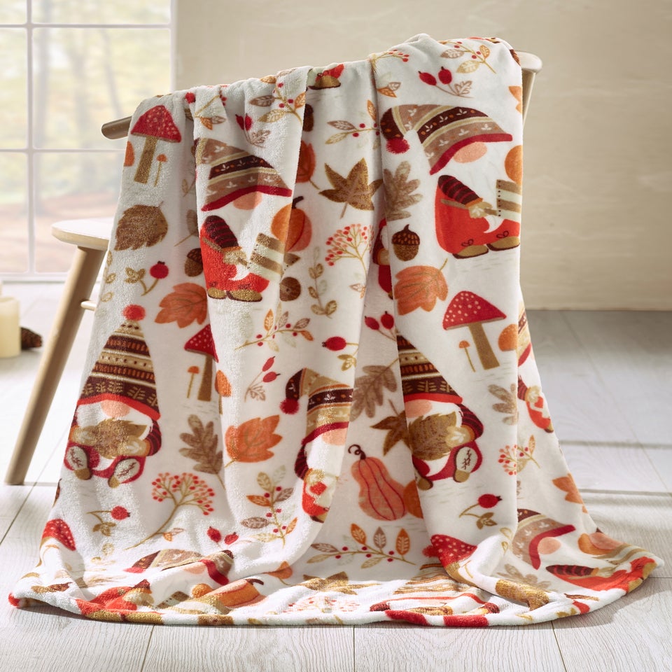 Catherine Lansfield Woodland Gonks Cosy Fleece Blanket Throw Natural