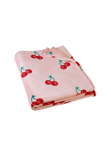 Catherine Lansfield Disco Cherries Cosy Fleece Oversized Blanket Throw Pink