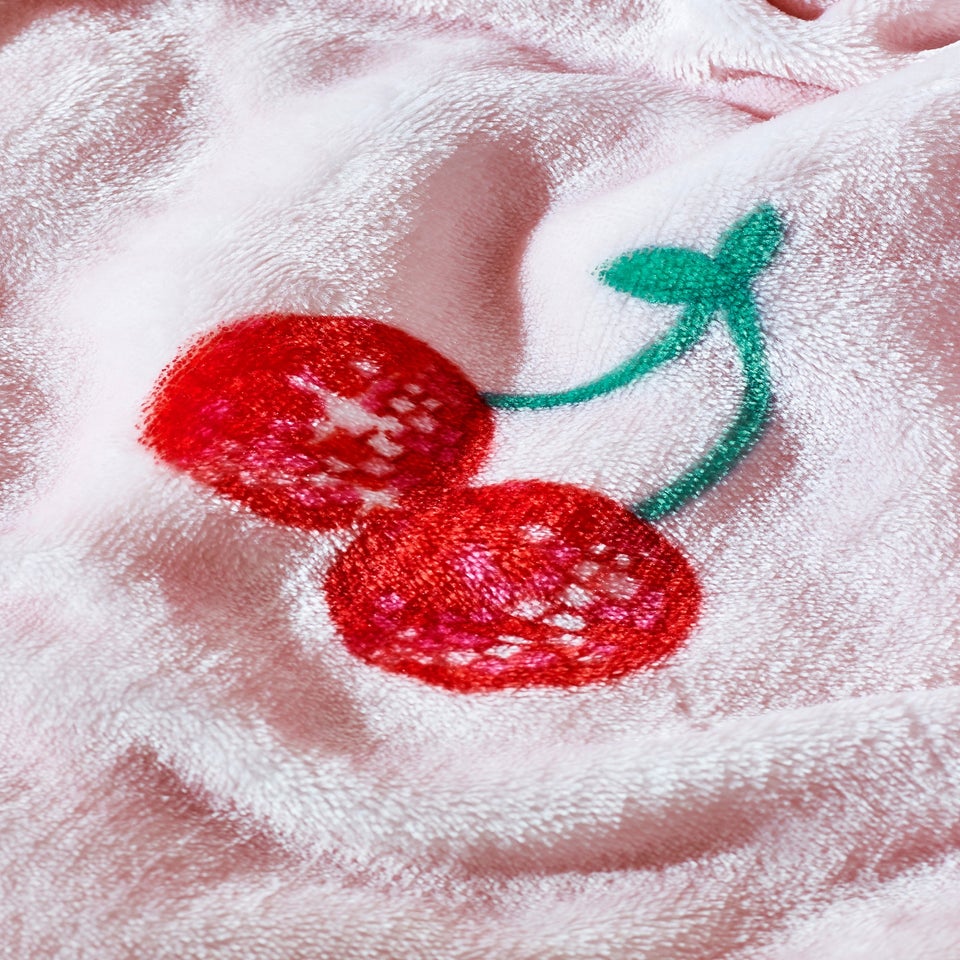 Catherine Lansfield Disco Cherries Cosy Fleece Oversized Blanket Throw Pink