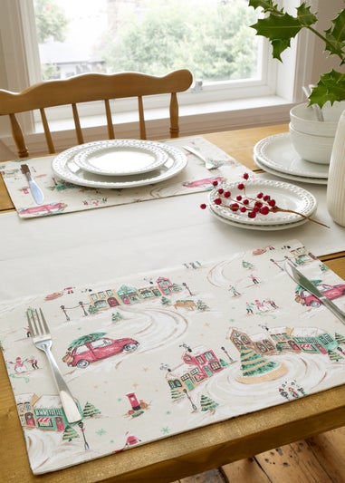 Catherine Lansfield Christmas Town Cotton Dining Placemat 4 Pack Natural