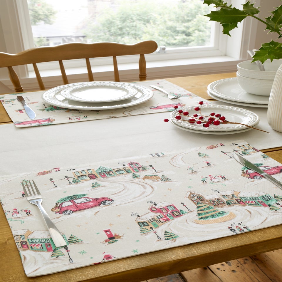 Catherine Lansfield Christmas Town Cotton Dining Placemat 4 Pack Natural