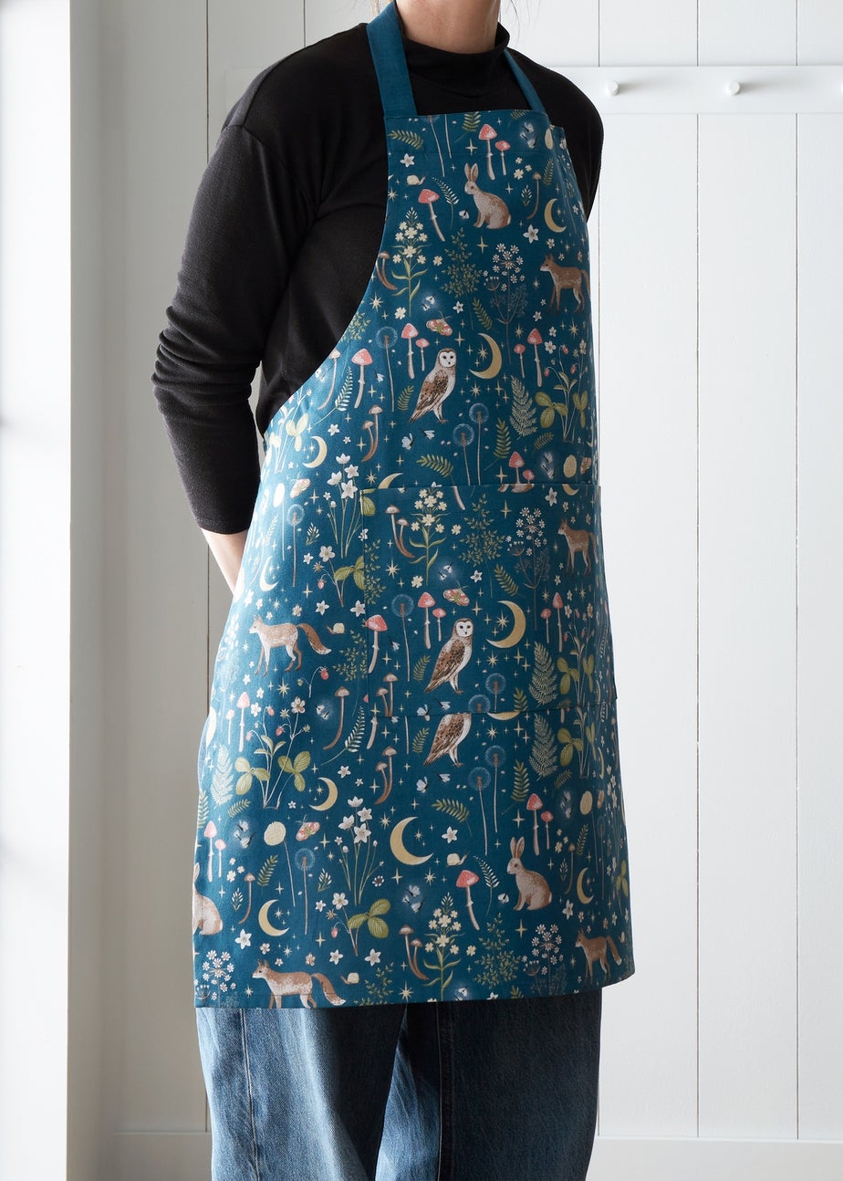 Catherine Lansfield Enchanted Twilight Animals Cotton Kitchen Adult Apron Navy