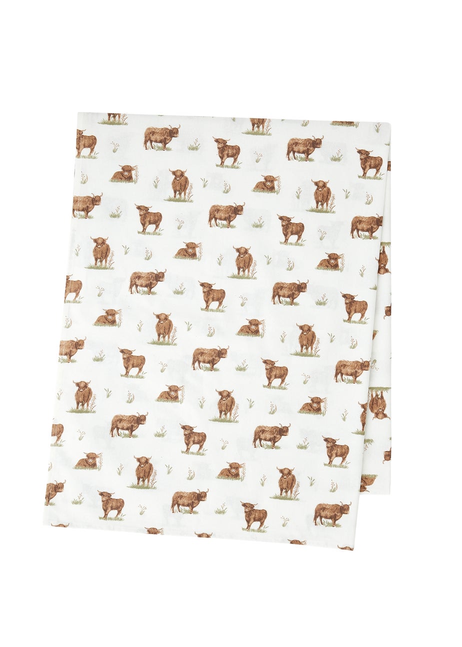 Catherine Lansfield Angus Highland Cow Cotton Table Cloth Natural