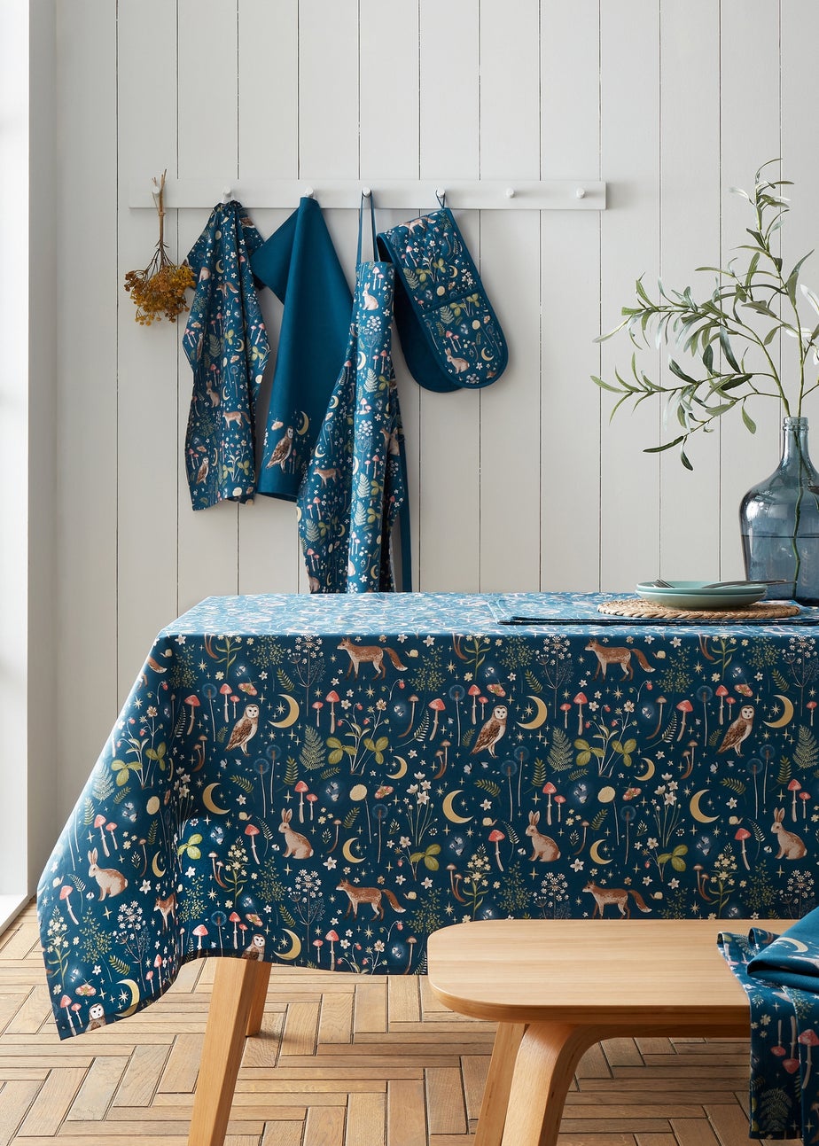 Catherine Lansfield Enchanted Twilight Animals Cotton Table Cloth Navy