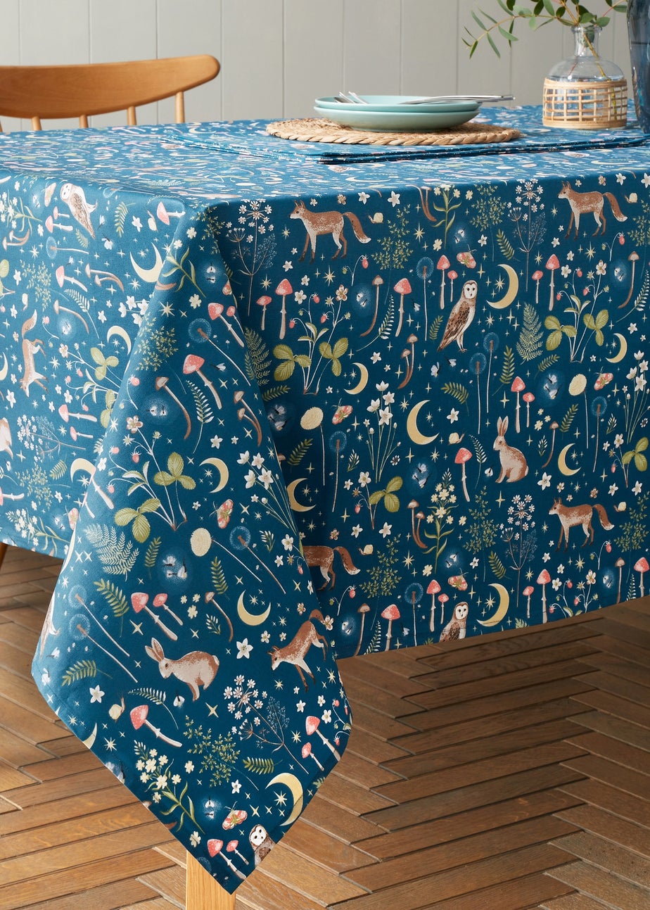 Catherine Lansfield Enchanted Twilight Animals Cotton Table Cloth Navy