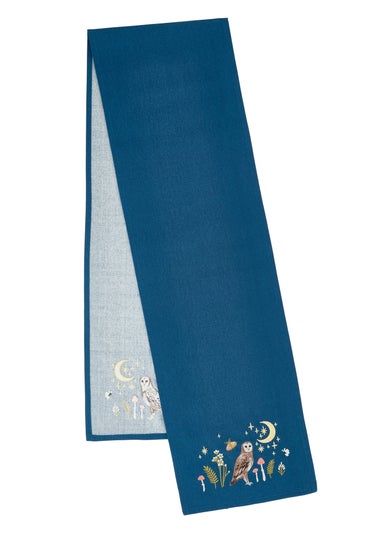 Catherine Lansfield Enchanted Twilight Animals Cotton Dining Table Runner Navy Blue