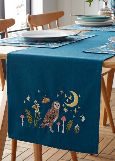 Catherine Lansfield Enchanted Twilight Animals Cotton Dining Table Runner Navy Blue