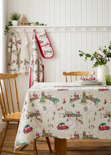 Catherine Lansfield Christmas Town Cotton Table Cloth Natural