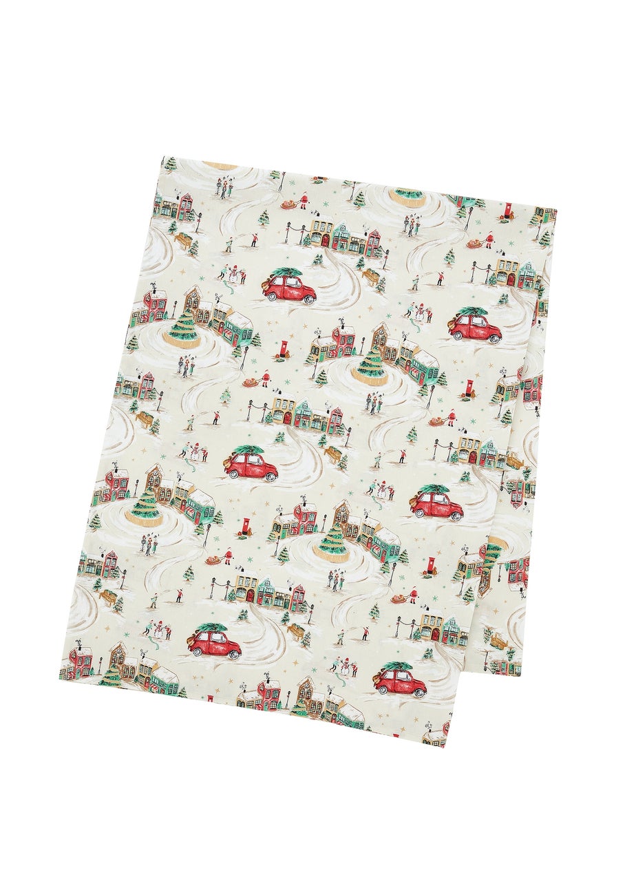 Catherine Lansfield Christmas Town Cotton Table Cloth Natural
