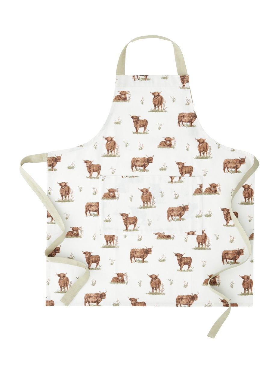 Catherine Lansfield Angus Highland Cow Cotton Kitchen Adult Apron Natural