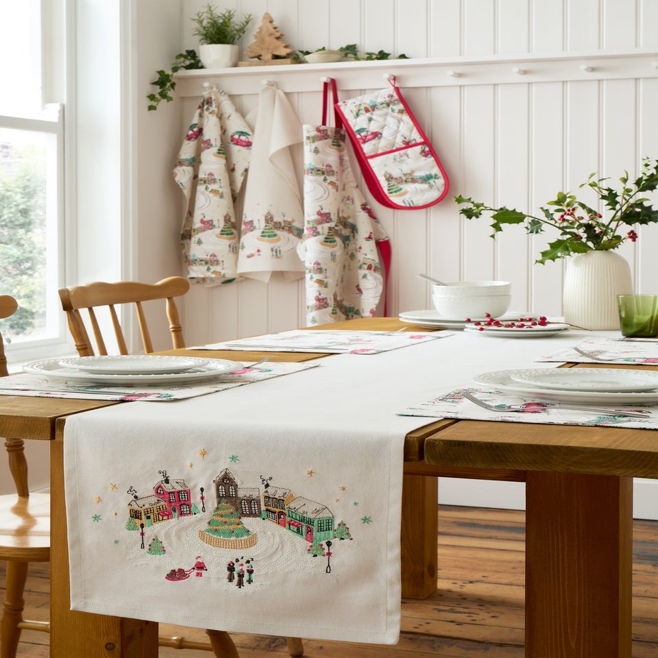 Catherine Lansfield Christmas Town Cotton Dining Table Runner Natural