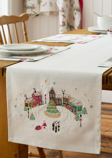Catherine Lansfield Christmas Town Cotton Dining Table Runner Natural