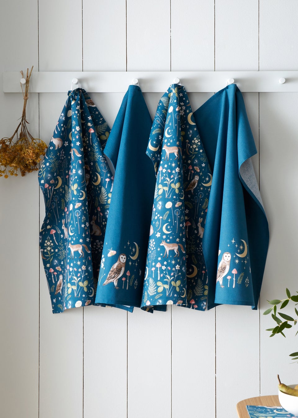 Catherine Lansfield Enchanted Twilight Animals Cotton Kitchen Tea Towel Pack of 4 Navy