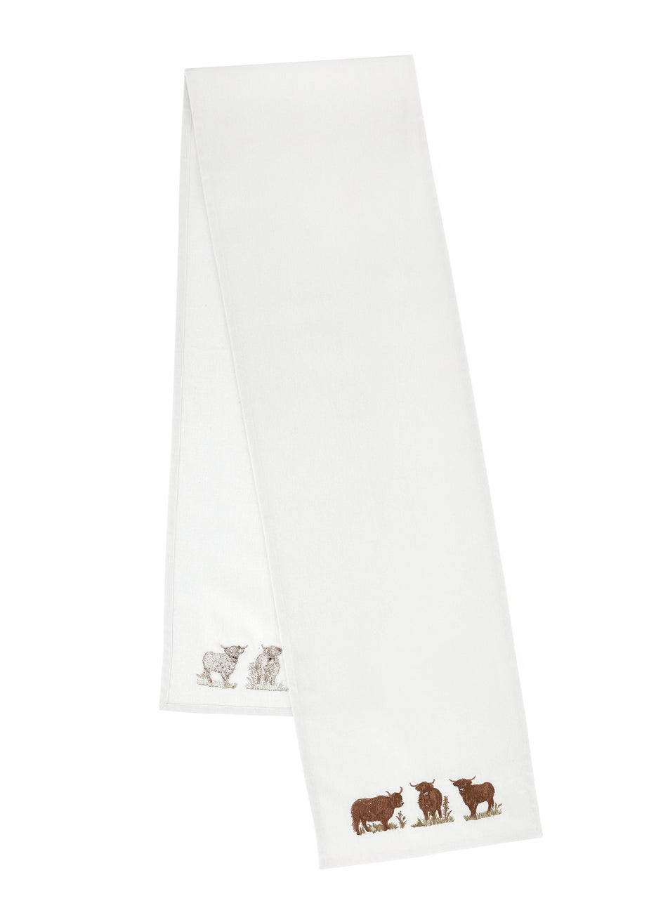 Catherine Lansfield Angus Highland Cow Cotton Dining Table Runner Natural