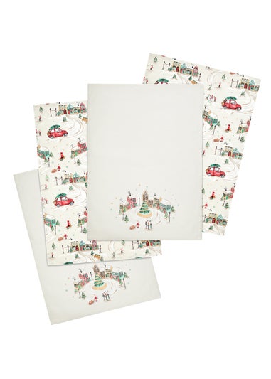 Catherine Lansfield Christmas Town Cotton Kitchen Tea Towel Pack of 4 Natural