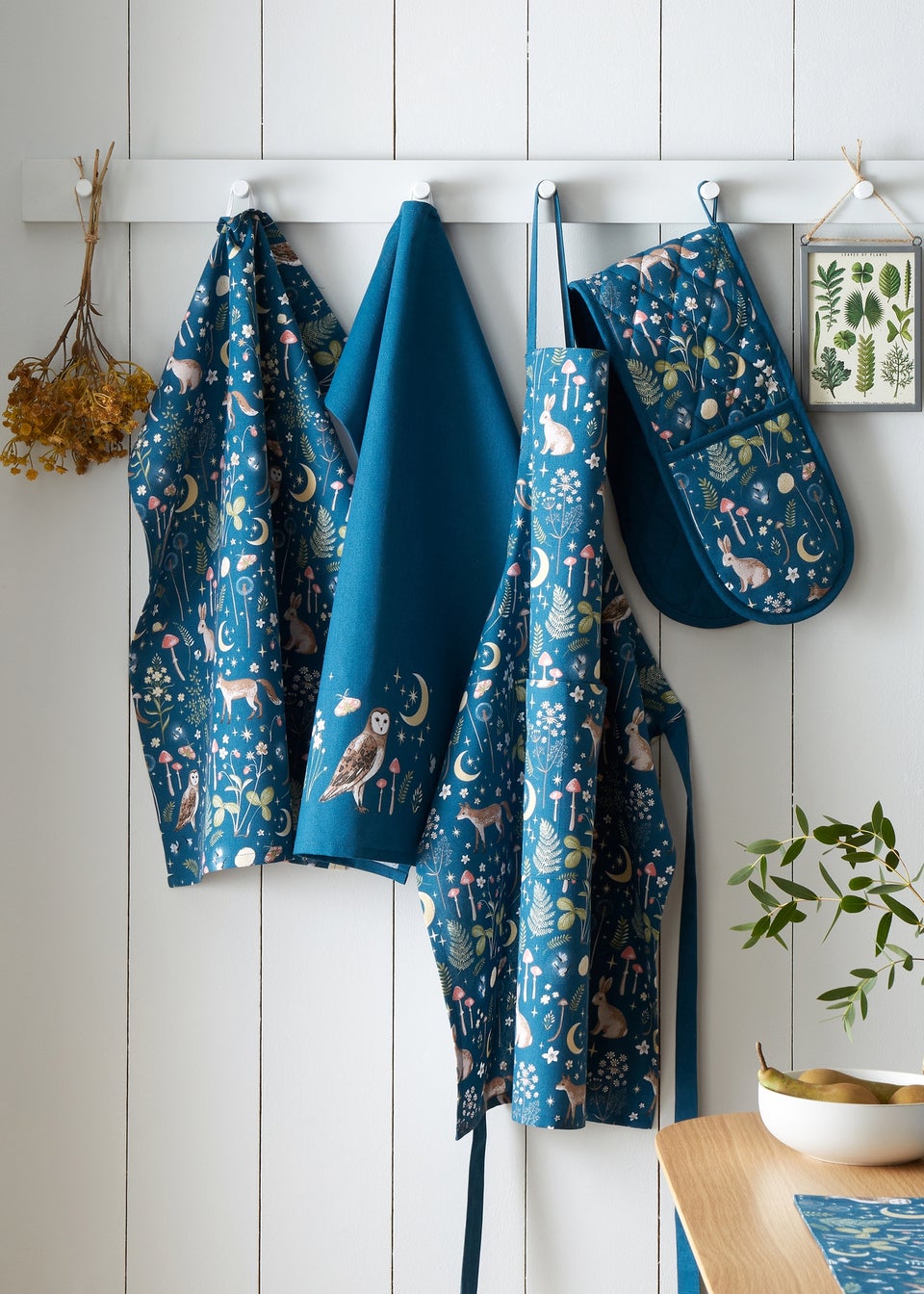 Catherine Lansfield Enchanted Twilight Animals Cotton Kitchen Double Oven Glove Navy