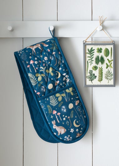 Catherine Lansfield Enchanted Twilight Animals Cotton Kitchen Double Oven Glove Navy