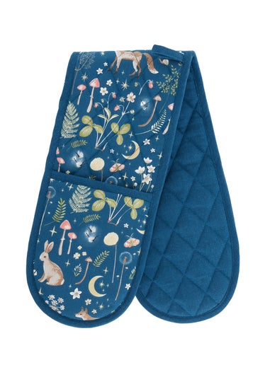 Catherine Lansfield Enchanted Twilight Animals Cotton Kitchen Double Oven Glove Navy
