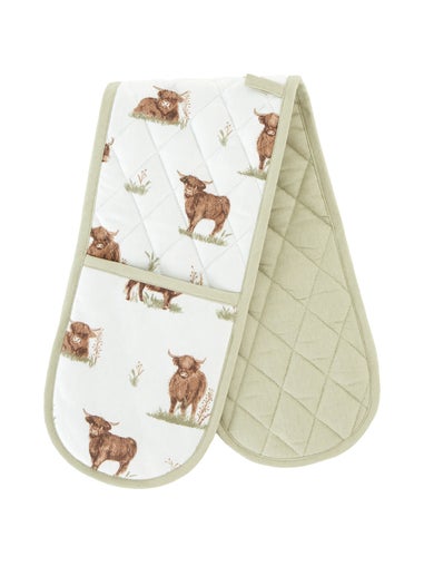 Catherine Lansfield Angus Highland Cow Cotton Kitchen Double Oven Glove Natural