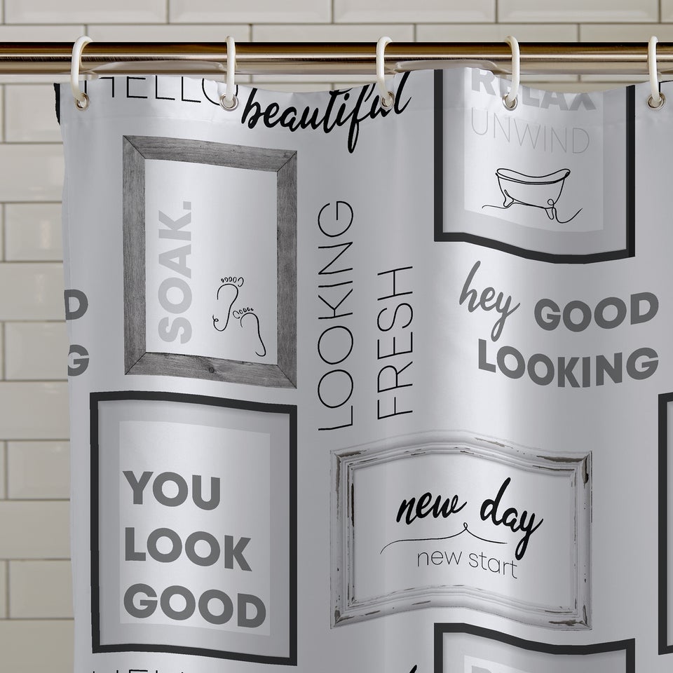 Catherine Lansfield Relax and Unwind Shower Curtain Grey / Black