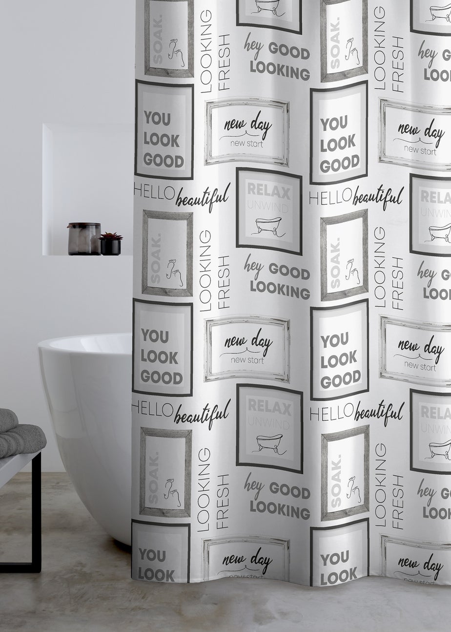Catherine Lansfield Relax and Unwind Shower Curtain Grey / Black