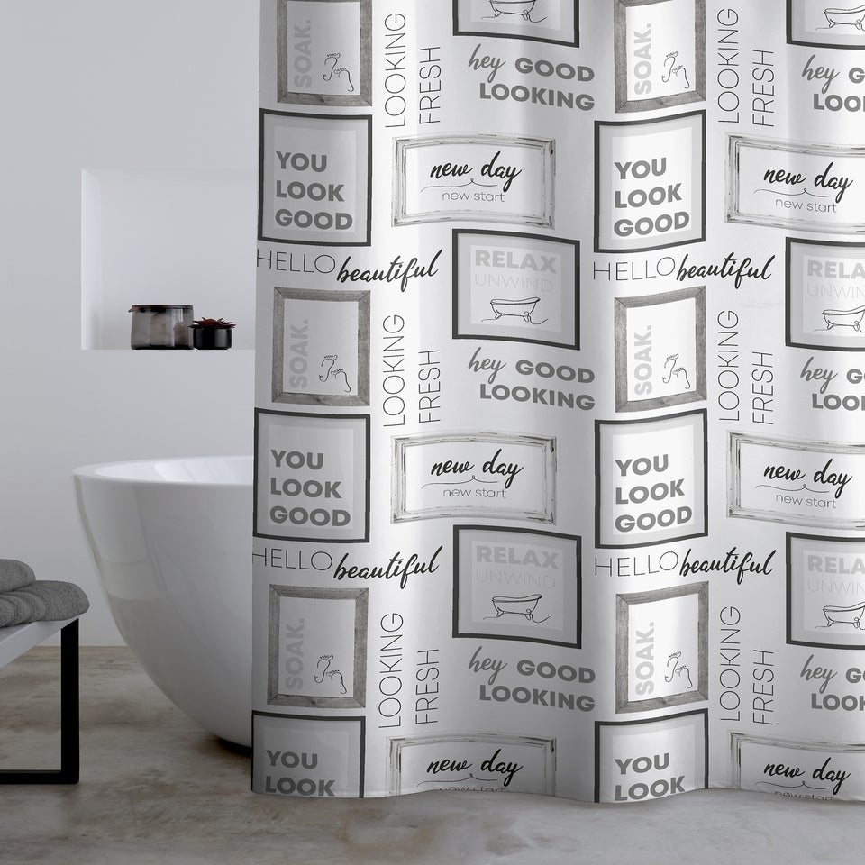 Catherine Lansfield Relax and Unwind Shower Curtain Grey / Black