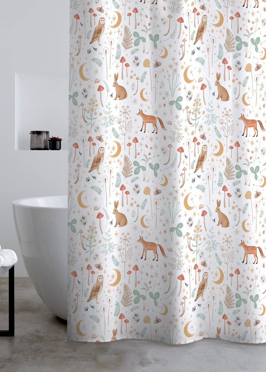 Catherine Lansfield Enchanted Twilight Animals Shower Curtain White