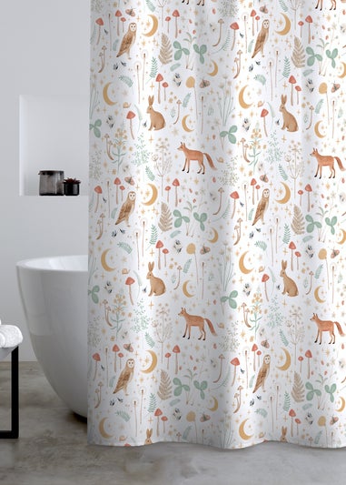Catherine Lansfield Enchanted Twilight Animals Shower Curtain White