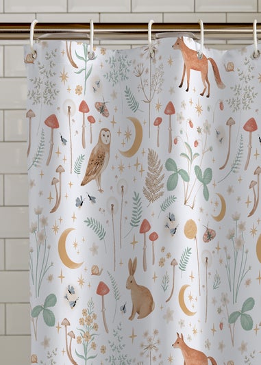 Catherine Lansfield Enchanted Twilight Animals Shower Curtain White