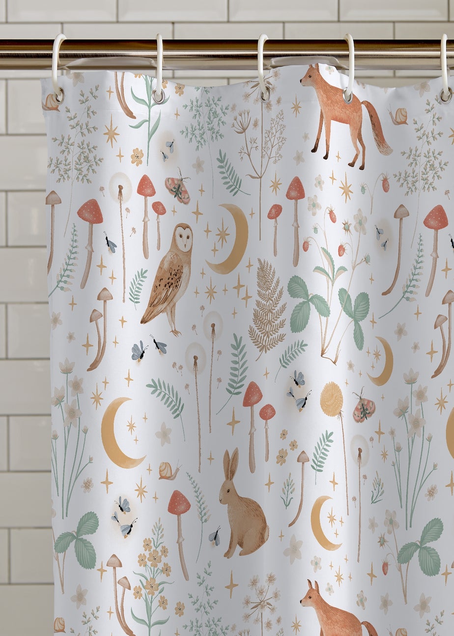 Catherine Lansfield Enchanted Twilight Animals Shower Curtain White