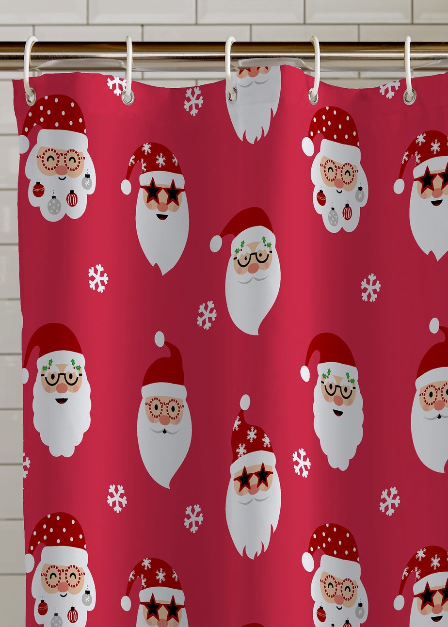 Catherine Lansfield Christmas Santa Spec-Tacular Shower Curtain Red
