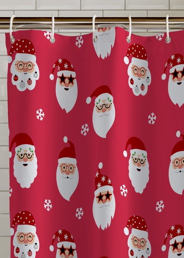 Catherine Lansfield Christmas Santa Spec-Tacular Shower Curtain Red